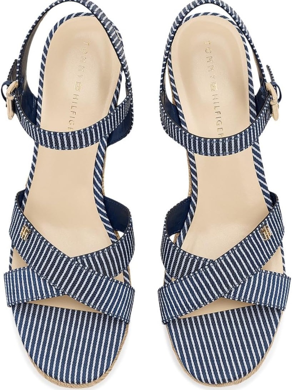 Tommy Hilfiger Striped Espadrille Wedge Sandals Navy White Size 9.5, NWT